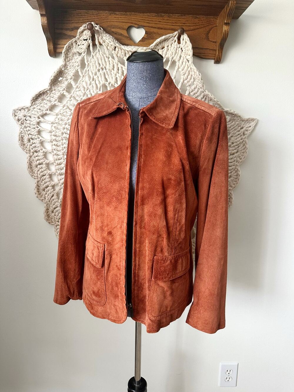 Liz Claiborne Vintage 2000s Cognac Brown Suede Zip Up Jacket Size Large